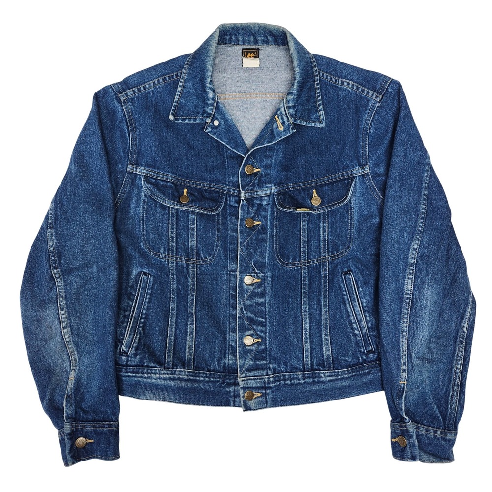 Vintage 80s Lee Rider Denim Trucker Jacket 44L USA Dark Wash Western‎ 153438